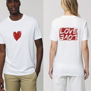 Love T Shirt - Heart tshirt - Dames t-shirt -Heren t-shirt - Met print op voor- en achterzijde - Shirt voor mannen en vrouwen - Unisex maten: S M L XL XXL XXXL - t Shirt kleuren: Wit en zwart.