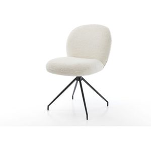 Eetkamerstoel Nube-Flex kruisframe conisch zwart bouclé wit 180° draaibaar pocketveer kern