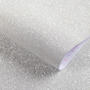 Zilver Glitter Behang 40CMX10M - Zelfklevend Vinyl Wrap - Meubels Patroon - Wit Glitter Papier - Roll Voor Slaapkamer Meisjes - Alternatief voor Glitter Verf Muren