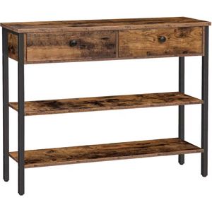 Sidetable - Smalle tafel - Smalle kast - Vakkenkast - Industrieel - Met 2 kleppen - Hout en Metaal - Bruin/Zwart - 100x24x80cm