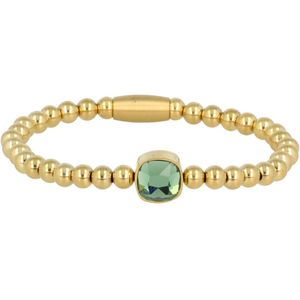 *Bedelarmband met groene krisstalglazen bedel - Mooie gouden dames armband met groene bedel - Met luxe cadeauverpakking