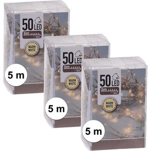 6x LED kerstverlichting op batterij warm wit 50 lampjes - Feestverlichting lichtsnoeren op batterijen - Kerstlampjes/kerstlichtjes