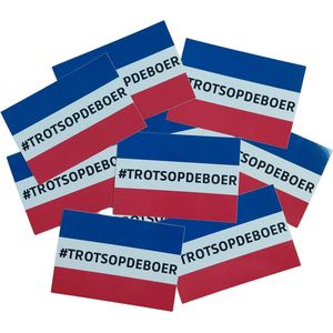 Trots op de Boer Sticker (10 stuks in zakje) Omgekeerde Nederlandse Vlag - Rechthoek 104 x 74mm - Blauw/Wit/Rood #TROTSOPDEBOER! - Voor binnen en buiten Glanzend waterbestendig PVC Laptopsticker