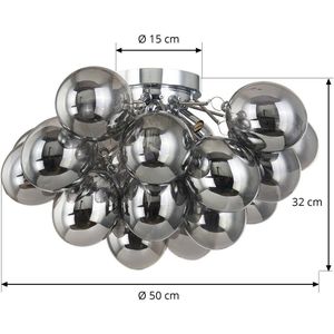 Lucande - plafondlamp - 6lichts - Glas - H: 32 cm - G9 - rookgrijs