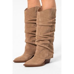 Sacha - Dames - Beige suède cowboylaarzen met flap - Maat 42