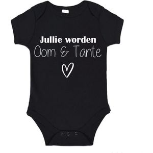 Soft Touch Rompertje (zwart) met witte Tekst - Jullie worden Oom & Tante met Hartje | Baby rompertje met leuke tekst | | kraamcadeau | 0 tot 3 maanden | GRATIS verzending