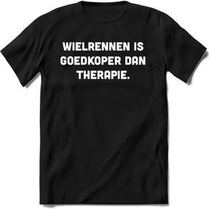 Wielrennen is goedkoper dan therapie T-Shirt Heren / Dames - Perfect wielren Cadeau Shirt - grappige Spreuken, Zinnen en Teksten. Maat XXL