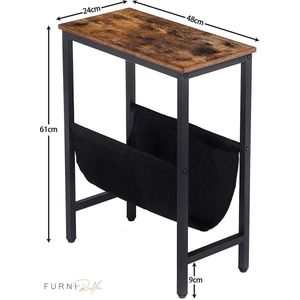 FURNIBELLA - Bijzettafel, banktafel met opbergruimte, 48 x 24 x 61 cm, nachtkastje, koffietafel, eenvoudig te monteren, donkerbruin EBF41BZ01