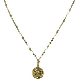 Silventi 9SIL-21425 Zilveren Ketting met hangertje - Dames - Oog - 13 mm Doorsnee - Zirkonia - Ankerschakel met Bolletjes - 40 + 2,5 + 2,5 cm - Zilver - Gold Plated (Verguld/Goud op Zilver)