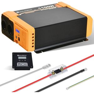 Omvormer 12 V naar 230 V - 1100 W zuivere sinus met dual USB-aansluiting en AC-stopcontacten