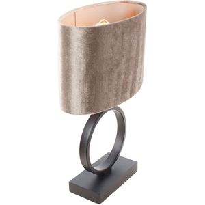 Zwarte tafellamp Sienna met ovale velours kap | 1 lichts | taupe velours | taupe on taupe / zwart | metaal / stof | Ø 25 cm | 38 cm hoog | tafellamp | modern / sfeervol / tijdloos design
