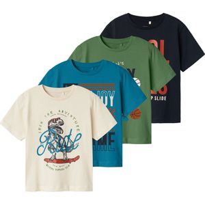 NAME IT NMMBENNIBO 4P SS NREG TOP PB Jongens T-shirt - Dark Sapphire W English Ivy + Birch + Fjord Blue