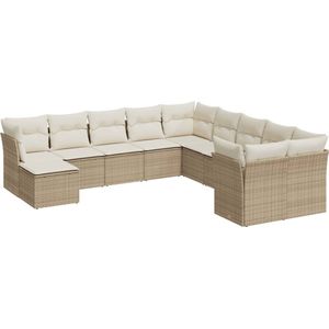 vidaXL - 11-delige - Tuinset - met - kussens - poly - rattan - beige
