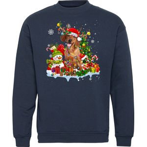 Kersttrui Kerst Teckel | Foute Kersttrui Dames Heren | Kerstcadeau | Kerstpakket | Navy | maat XL