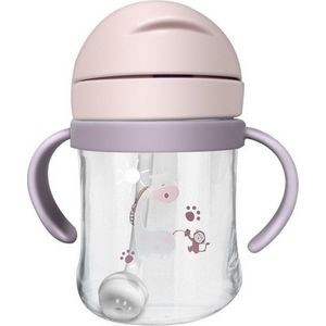 Sippy Cup - Drinkbeker met Dop en Rietje - Handvaten - 250ml - Roze - Giraffe