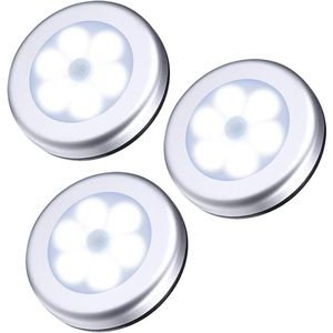 Beveiligingssensor licht buiten-binnen 3 stuks - draadloze PIR sensor - automatische bewegingssensor - nachtlampje - 6 LED sensor - buitenlicht - lamp voor trap - kast - kledingkast .