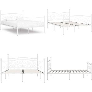 vidaXL Bedframe met lattenbodem metaal wit 160x200 cm - Bedframe - Bedframes - Tweepersoonsbed - Tweepersoonsbedden
