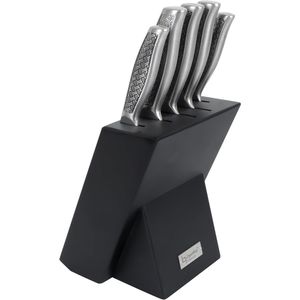 Titanium 5-delig Messenset - Luxe Keukenmessen - Hoogwaardig Roestvrij Staal - 5 stuks - Houten Blok - Titanium Coating