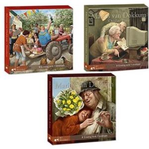 Marius van Dokkum. Set van 3 kaartenmapjes met dubbele wenskaarten True love - Quality time - Tuinfeest ( totaal 24 kaarten)