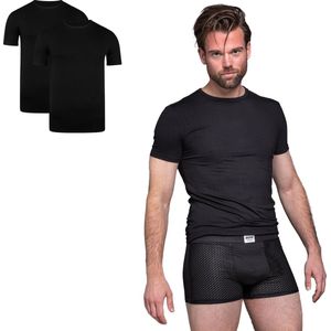 BOXR Underwear - Bamboe T-Shirt Heren - Ronde Hals - Zwart - 3XL - Zijdezacht - Thermo Control- Ondershirt Heren - 2-Pack
