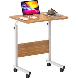 Laptoptafel, 60 x 40 cm, bijzettafel op wieltjes, bedtafel, in hoogte verstelbaar, pc-tafel met wieltjes, staande tafel, mobiele computertafels, klein bureau, desktop met groef, nachtkastje,