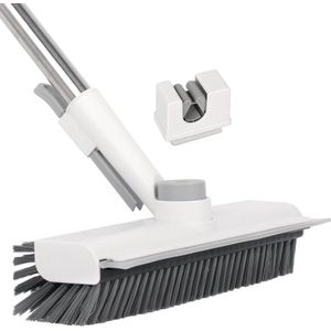 Vloerschrobber met verstelbare steel en waterschuiver - 133 cm - voor terras en keuken - wit schrobber met steel