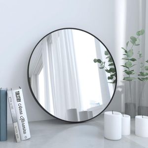 Ronde spiegel met zwart metalen frame, HD wandspiegel van glas, 50 cm, voor badkamer, kleedkamer en woonkamer, make-upspiegel