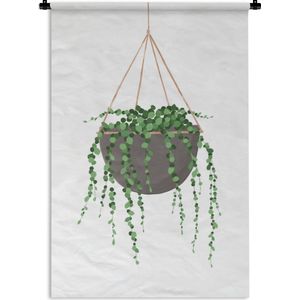 Wandkleed PlantenKerst illustraties - Illustratie van een hangende erwtenplant op een witte achtergrond Wandkleed katoen 90x135 cm - Wandtapijt met foto