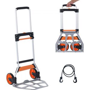 steekwagen opvouwbare transportwagen van 125 kg gemaakt van aluminiumlegering en kunststof stapelwagen met verstelbare handgreep 820-1105 mm opvouwbare trolley inclusief bindtouw compact formaat voor opslag