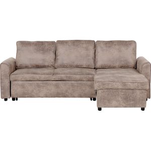 NESNA - Hoekslaapbank - Lichtbruin - Linkerzijde - 228 cm - Kunstleer