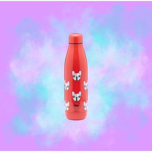 Quy Cup - 500ml Thermosfles “Achille” Franse buldog Rood 12 uur heet 24 uur koud herbruikbaar RVS fles (304)