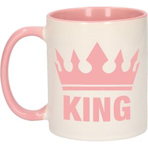 1x Cadeau King beker / mok - roze met wit - 300 ml keramiek - roze bekers