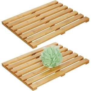 Set van 2 bamboe matten - Rechthoekige badmat gemaakt van milieuvriendelijk bamboe - Badkameraccessoires met een spa-uitstraling - Bamboe