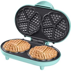 Bestron dubbel Wafelijzer voor klassieke hartwafels, Wafelmaker met antiaanbaklaag & indicatielampje, 1000 watt, keur: mint