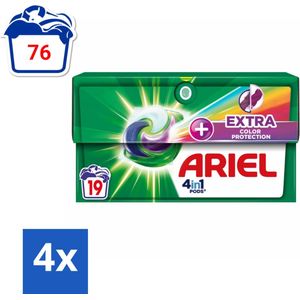 Ariel Original - Extra Kleurbescherming - Wasmiddelcapsules - 4in1 Pods - Witte en Gekleurde Was - 19 Wasbeurten - Voordeelverpakking - 4 stuks