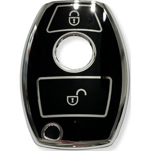 Sleutelcover voor Mercedes Benz, Sleutelhoesje, Key Case for Mercedes Benz, Autosleutel Hoesje Geschikt Voor Mercedes Benz ( 2009 - 2017 ) A, B, C, E, S Class, GLA, GLK, Vito, GLC, W211, W212, W203, W204, Zwart - Zilver