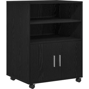 vidaXL - Rolling - Cabinet - Zwart - Eiken - 60x48x81 - cm - Bewerkt - Hout