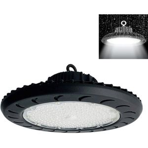 Industriële Hanglamp HighBay UFO 100W IP65 ZWART - Koel wit licht - Kunststof - Zwart - Wit Froid 6000K - 8000K - SILUMEN