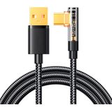 Nylon USB-C Kabel - Fast Charge - USB-C naar USB-A - 90 graden - 1.2m -3A - USBC3-QC - Zwart