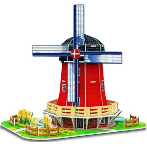 Ainy - 3D puzzel Hollandse Europapa oranje Windmolen: Miniatuur bouwpakket / speelgoed knutselpakket - hobby puzzels Nederland gebouwen en creatief modelbouw souvenirs / cadeautjes voor kinderen & volwassenen | 47 stukjes - 15.8x17.8x35.2cm