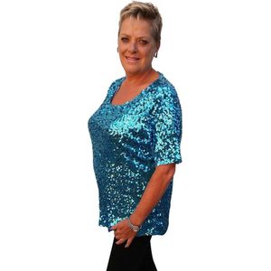 XL top met pailletten - Turquoise / licht blauw - Maat 46 t/m 50 - Eras tour