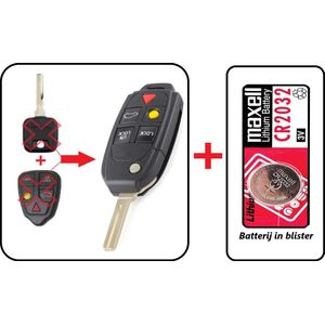 5 knoppen klapsleutel ombouwset + Batterij CR2032 geschikt voor Volvo sleutel / Volvo C30 / Volvo S40 / Volvo V70 / Volvo XC90 / Volvo autosleutel.