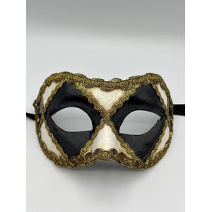 Venetiaans masker - Handgemaakt zwart wit masker met gouden decoratie- carnaval masker zwart wit met goud - gala masker zwart wit met goud