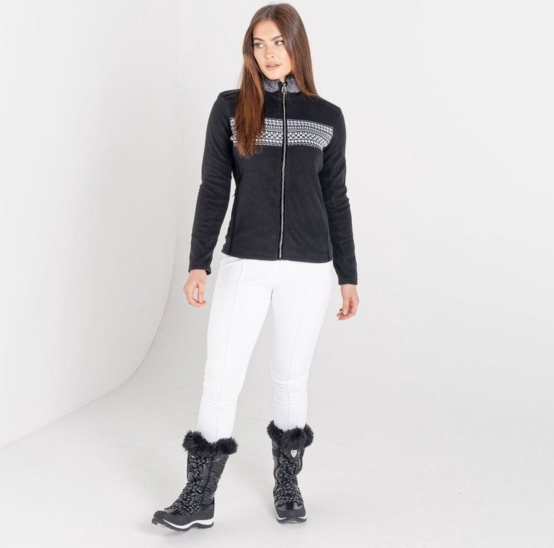 De Dare2B Engross Luxe sweater - wintersportpully - dames - hele rits - met rand van imitatiebont - Zwart