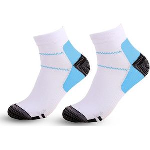 Inuk - Compressie sportsokken - Heerlijk compact gevoel aan je voet - Warme voeten - Maat 40-44 L / XL - Wit blauw - Kwaliteits sok, krimpt niet flubbert niet, blijft strak en mooi