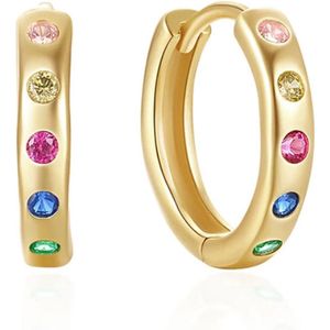Elenza Goudkleurige Hoepel Oorbellen met Regenboogkleurige Kristallen