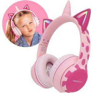 imoshion Kinder Koptelefoon Unicorn - Met Decibelbegrenzer - Bluetooth Koptelefoon Kinderen - Draadloze Over-Ear Hoofdtelefoon - Pink / Hot Pink