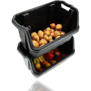 Mand 2 Stuks Stapelbare Opslagbakken voor Aardappelen uien & Fruit -opberg boxen - Opberg manden - Fruitmand - 60x37x35cm