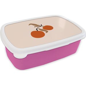 Broodtrommel Roze - Lunchbox - Brooddoos - Zomer - Appels - Tak - 18x12x6 cm - Kinderen - Meisje