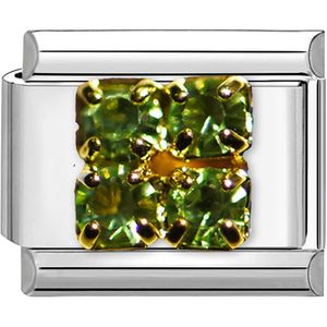 Quiges - Schakel - Bedel - 9mm - charms - Kleurrijk - Groene zirkonia - Geschikt voor - Nomination- armband - Schakelarmband - italy bedels armband